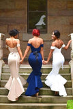 Mermaid Satin Off-the-Shoulder Sweetheart Backless High Low Prom Dresses Bridesmaid Dress WK254