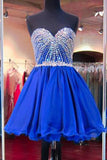 A-Line Royal Blue Shining Sweetheart Beading Short Mini Homecoming Dresses WK342