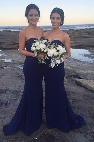 Sexy Mermaid Sweetheart Strapless Backless Sweep Train Bridesmaid Dresses with Pleats WK293
