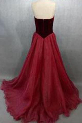 Charming V-Neck A-Line Organza Backless Strapless Noble Long Red Fashion Prom Dresses WK44