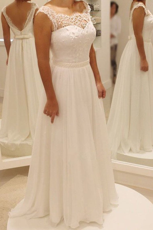 Elegant Mermaid Straps Wedding Dresses Chiffon With Lace And Beaded Belt