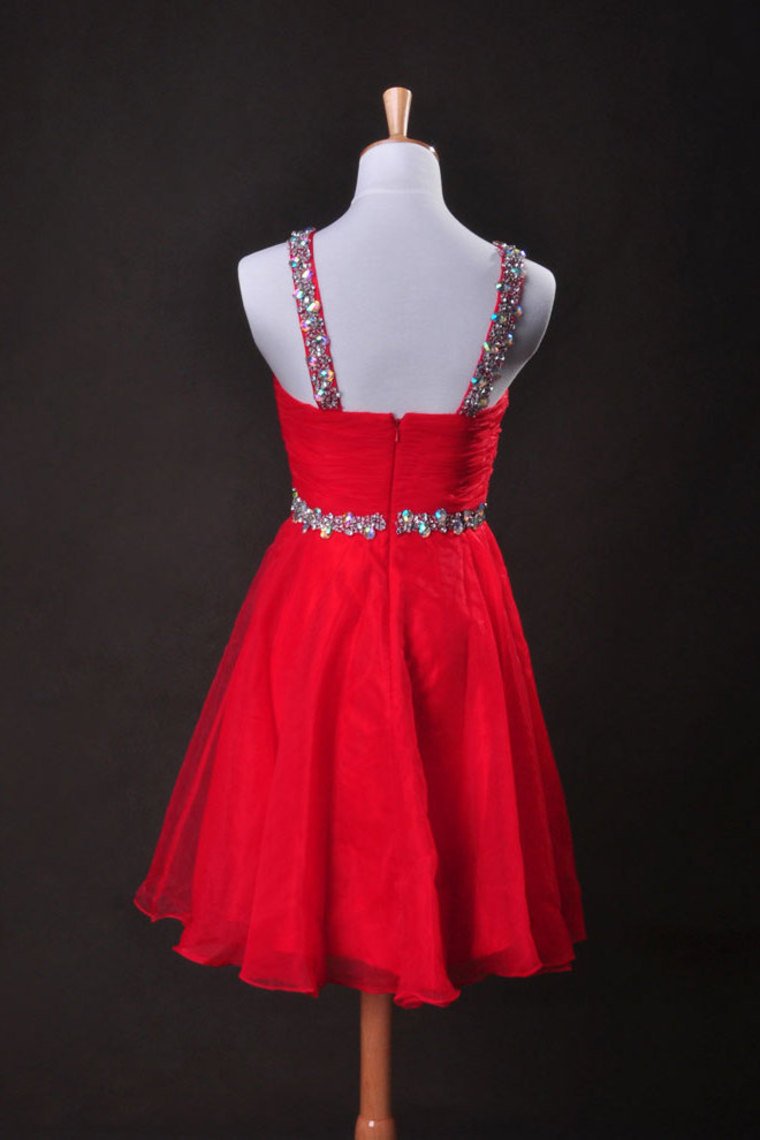 Red A Line V Neck Short/Mini Organza Cz