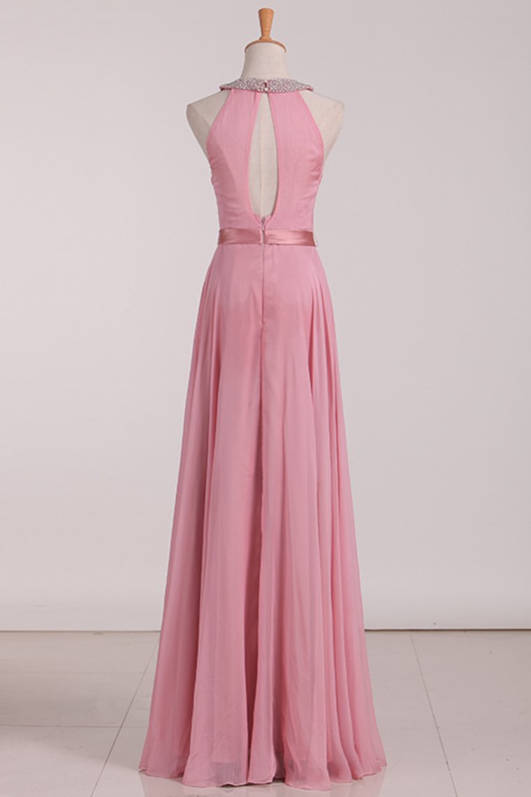 Open Back Bridesmaid Dresses A Line Scoop With Ruffles And Beads