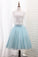 2024 A Line Long Sleeves Tulle Two-Piece Scoop Homecoming Dresses With Applique