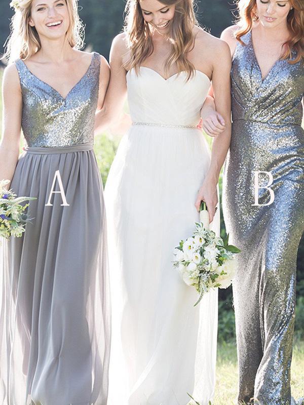 Charming A-line Spaghetti Straps V-Neck Chiffon Sleeveless Prom Dress Bridesmaid Dresses WK441