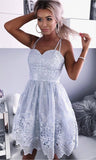 A-Line Spaghetti Straps Knee-Length Gray Lace Sweetheart Prom Homecoming Dress WK657