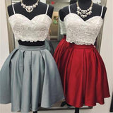 A Line Spaghetti Straps Sweetheart Lace Two Pieces Short Cocktail Homecoming Dresses WK706