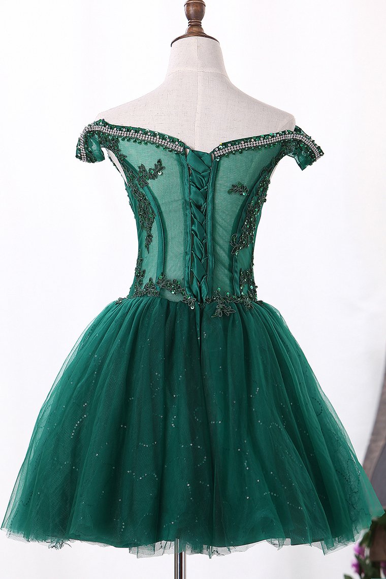 Off The Shoulder A Line Tulle Homecoming Dresses With Applique