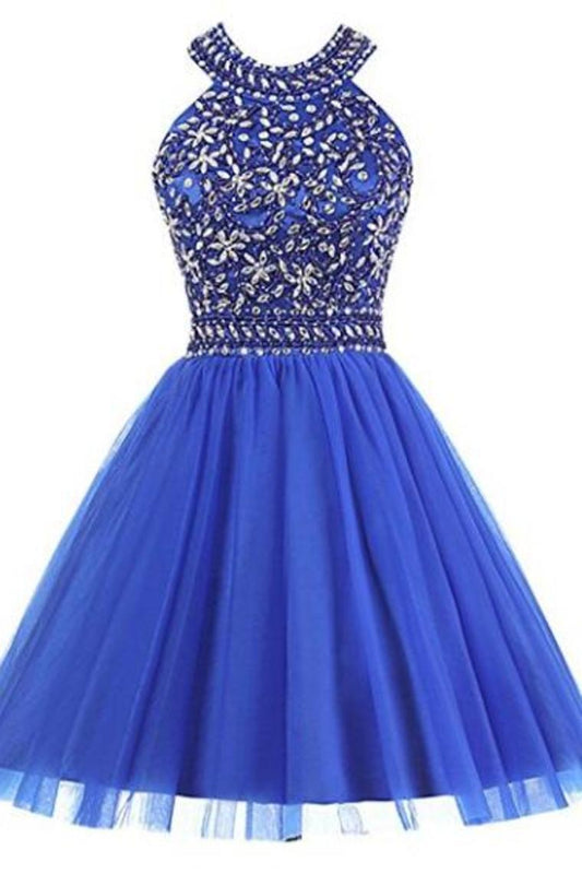 Homecoming Dresses A Line Scoop Tulle With Beading Short/Mini