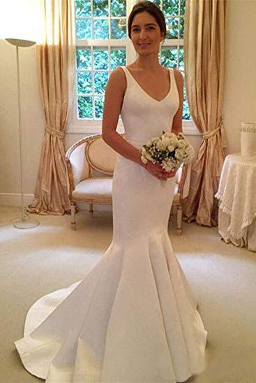 Deep V Neck Backless Vintage Mermaid Sleeveless Wedding Dresses Bridal Dresses WK329