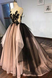 Black Lace V Neck A Line Tulle Formal Prom Dress Long Lace up Ball Gown Evening Dresses WK294