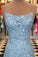 Blue Lace Applique Mermaid Sexy Cheap Long Prom Dress WK732