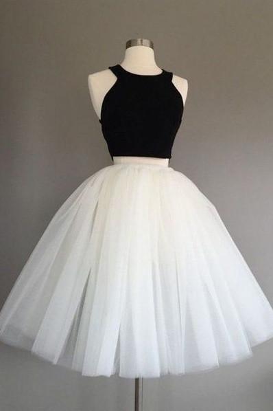 White and Black Two Pieces Tulle Cute Tutu Party Dresses Homecoming Dress WK91