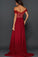 Burgundy A-Line Off-the-Shoulder Sleeveless Sweetheart High Split Lace Long Prom Dresses WK283
