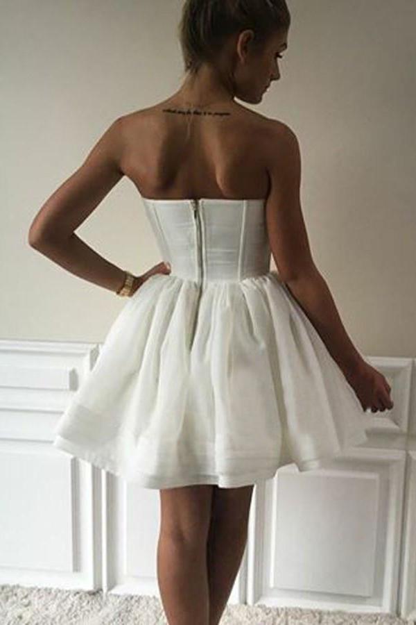 Mini Strapless Cute A-Line Sweetheart Ivory Short Open Back Homecoming Graduation Dress WK251