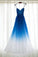 Royal Blue White Ombre Long Bridesmaid Dress A-line Sweetheart Chiffon Prom Dresses WK340