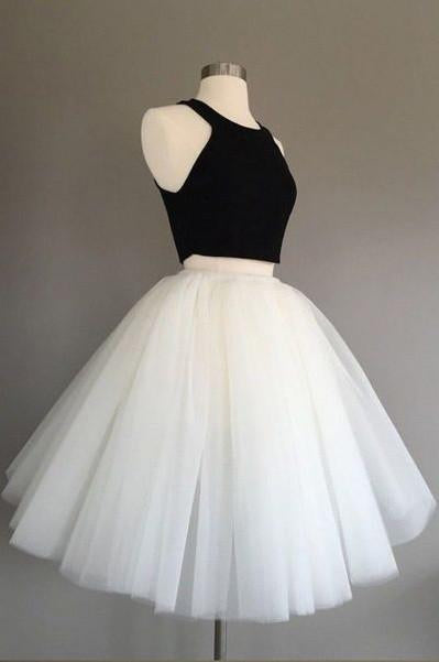 White and Black Two Pieces Tulle Cute Tutu Party Dresses Homecoming Dress WK91