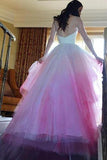 Chic A Line Sweetheart High Low Ombre Organza Long Sleeve V Back Wedding Dress WK324