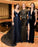 2024 A-Line V-Neck Dark Blue Sleeveless Satin Floor-Length Sweep Train Prom Dresses WK259