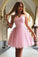 Cute A Line Sweetheart Strapless Tulle Pink Short Prom Dresses Homecoming Dresses WK920