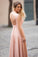 Blush Pink Lace Chiffon Sleeveless Illusion Backless Elegant A-Line Long Prom Dresses WK280