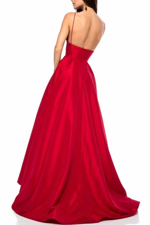 Royal Blue Simple V Neck Satin Prom Dress A Line Spaghetti Straps Long Evening Dress WK607