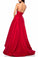Royal Blue Simple V Neck Satin Prom Dress A Line Spaghetti Straps Long Evening Dress WK607