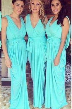 New Arrival Chiffon Blue V-Neck Long Bridesmaid Dress BD1628