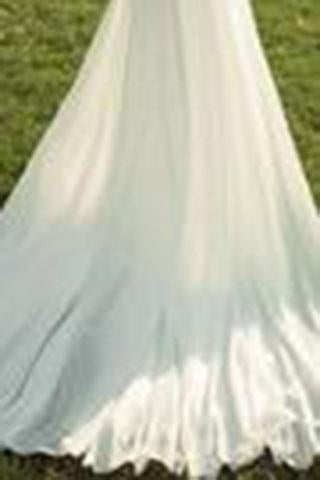 Gorgeous High Neck Long Sleeve See Through Lace Top Side Slit Ivory Chiffon Wedding Dress WK625