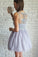 A-Line V-Neck Short Lilac Above Knee Tulle Appliques Homecoming Dress with Lace WK322