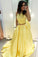 Two Piece Yellow Satin Formal Evening Dress Simple Long Prom Dresses WK896