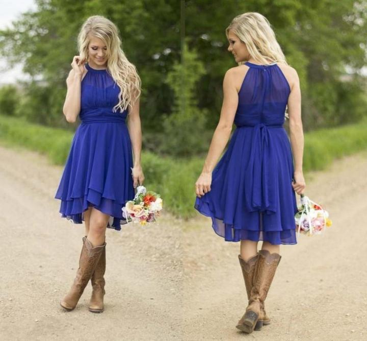 Short A Line Halter Chiffon Blue Bridesmaid Dresses Cheap Prom Dresses WK805