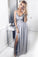 A-Line Spaghetti Straps V Neck Floor-Length Chiffon Grey Prom Dress with Sequins Split WK653