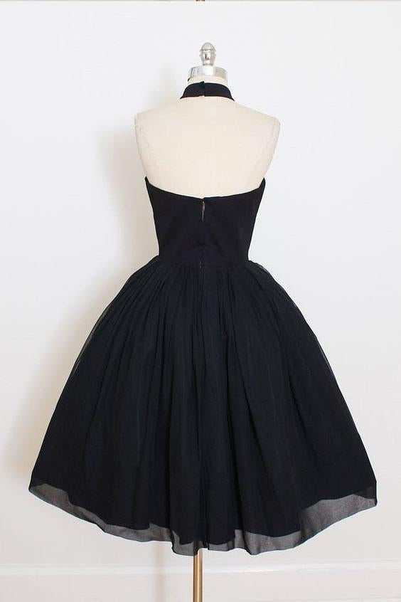 Black Chiffon Prom Dress Halter Homecoming Dress Short Prom Dresses WK325