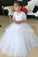 Cheap White Floor Length Half Sleeves Tulle Flower Girl Dress with Lace Appliques WK890