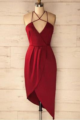 A Line Spaghetti Straps V Neck Simple Cheap Red Short Homecoming Dresses WK18