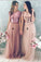 A Line Top Blush Sequin Lovely Two Piece Tulle Round Neck Cheap Bridesmaid Dresses WK832