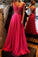 A-Line See-Through Neckline Appliques Chiffon Red Lace Backless Beads Prom Dresses WK316