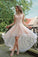 Light Pink High Low Sleeveless Tulle Prom Dress with Lace Cute Hi Lo Party Dresses WK968