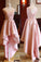 Pink High Low Scoop Lace Up Mid Back Satin Sleeveless Prom Dresses