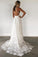 A-Line V-Neck Criss-Cross Straps Backless Court Train Lace Slit Beach Wedding Dress WK356