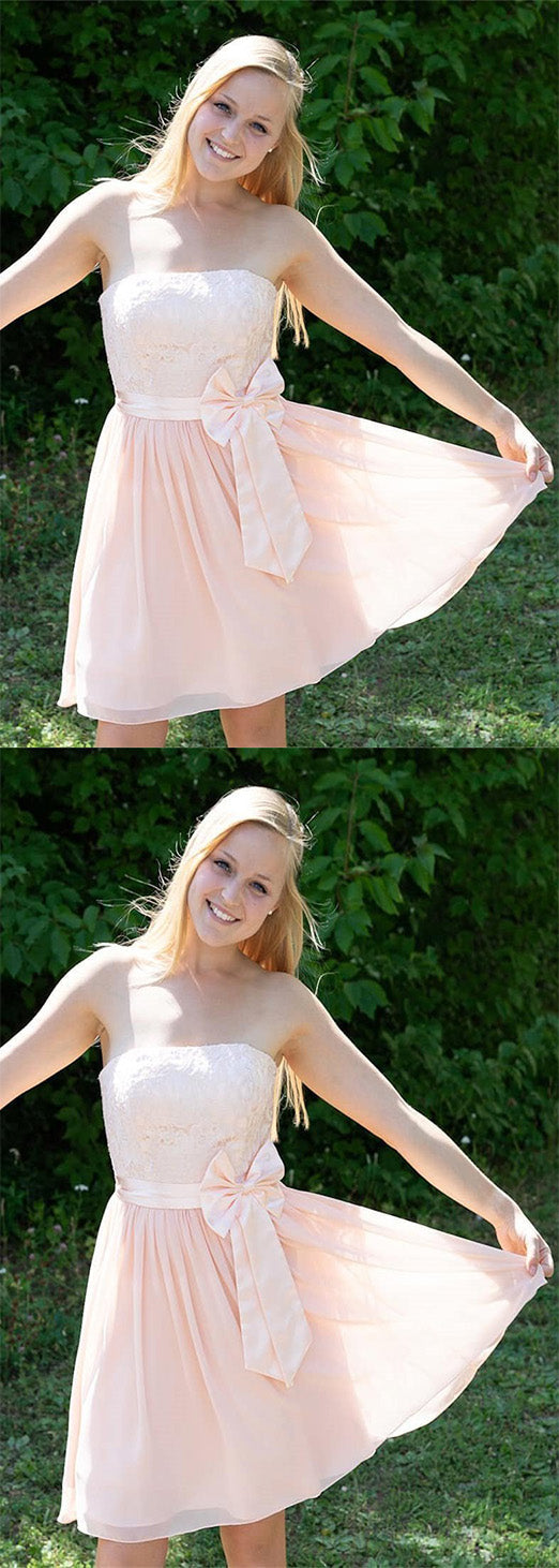 Cute Strapless With Bowknot Sleeveless A Line Homecoming Dresses