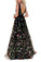 A Line Black Backless Lace Floral Long Sleeveless V Neck Formal Dresses Prom Dresses WK326