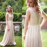 A-line Chiffon Long Simple High Neck Prom Dresses Floor-length Ruched with Cap Sleeves WK295