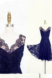 Simple-dress Vintage Short Prom Dresses Lace Royal Blue Bridesmaid Dresses WK538