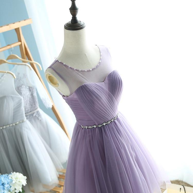 Elegant A-Line Round Neck Purple Tulle Short Cute Mini Homecoming Dresses WK102