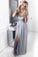 A-Line Spaghetti Straps V Neck Floor-Length Chiffon Grey Prom Dress with Sequins Split WK653