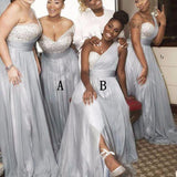 A Line Sweetheart Grey Beading One Shoulder Bridesmaid Dresses WK282