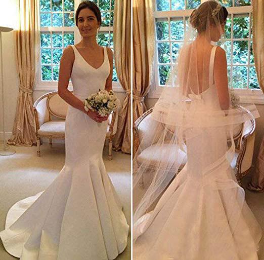 Deep V Neck Backless Vintage Mermaid Sleeveless Wedding Dresses Bridal Dresses WK329