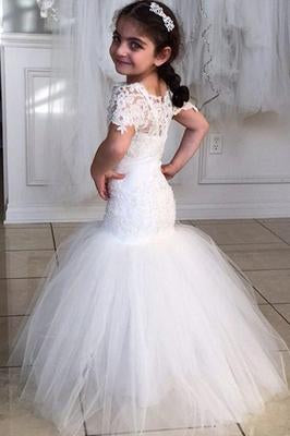 Long Short Sleeves Mermaid Lace Appliques Tulle Flower Girl Dress Wedding Party Dress WK119